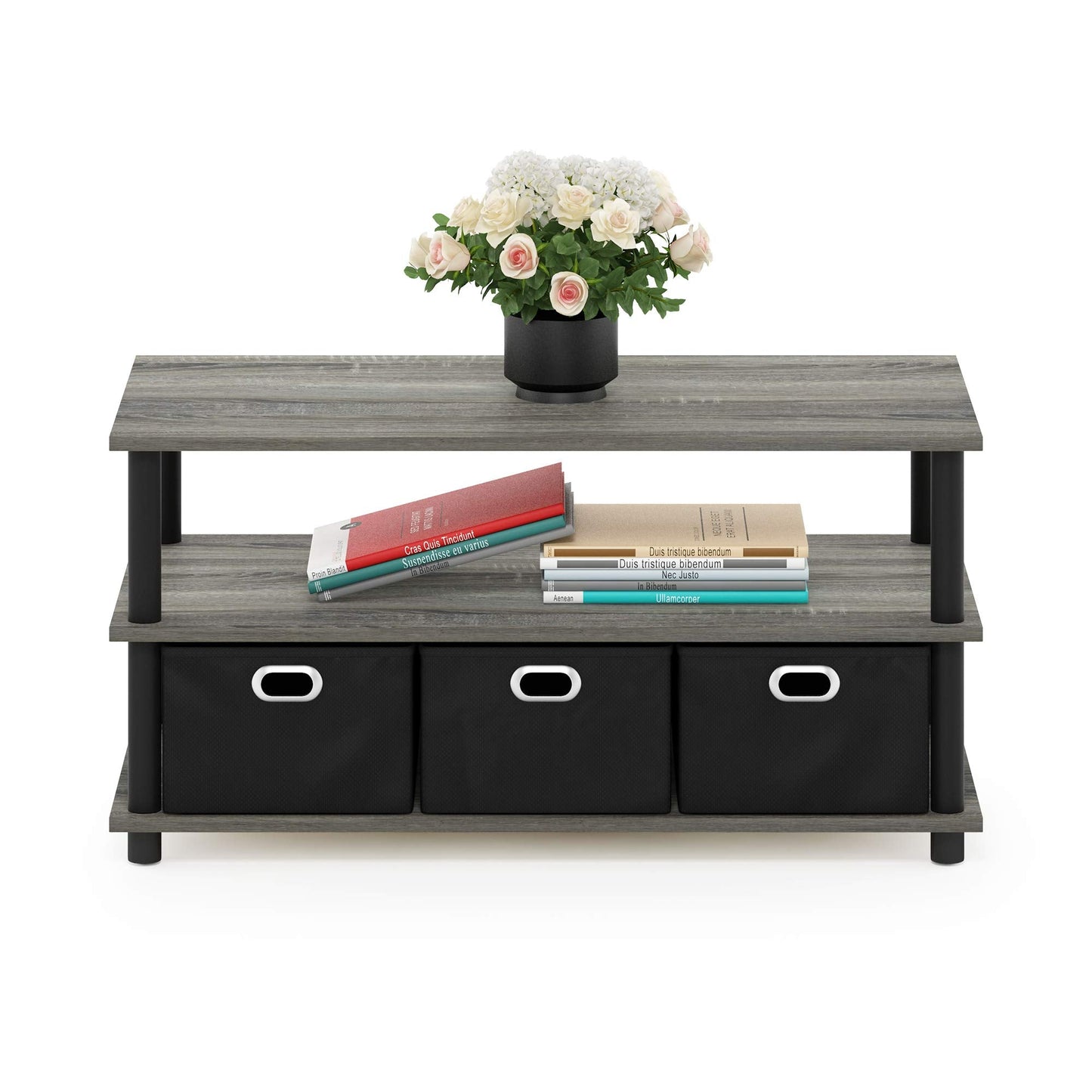 FURINNO Turn-N-Tube Coffee Table, 31.22D x 15.5W x 15.8H in, French Oak Grey/Black/Black