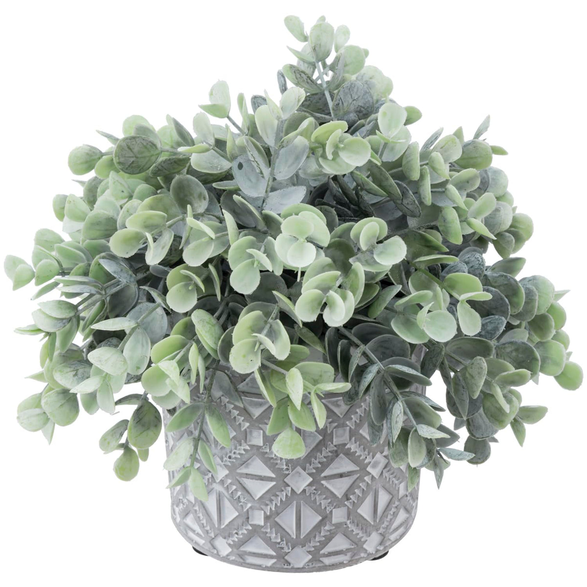 MyGift Artificial Eucalyptus Plant in Modern Gray Concrete Pots with Geometric Embossed Pattern (1, Grey)