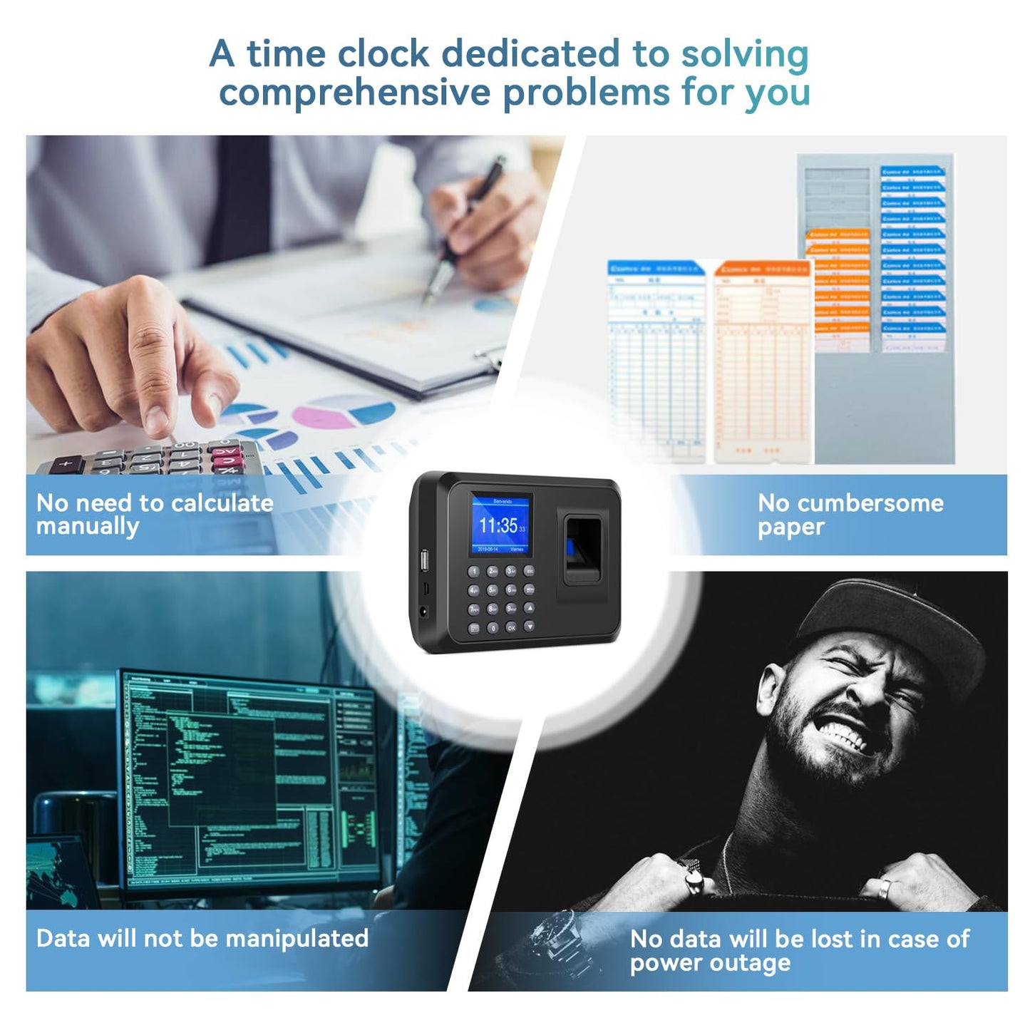 Mokhike Time Clocks for Employees Small Business, 2 in 1 Time Clock (Fingerprint & Password) Employee Clock in & Out Machine Attendance Punch Clock Recorder Tracker for Small Businesses & Offices