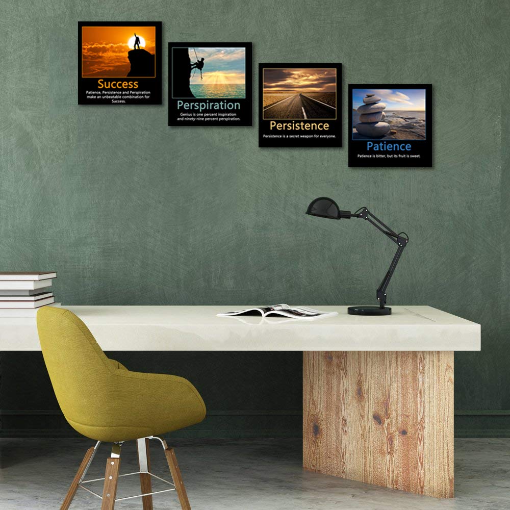 Artsbay Motivational Wall Art Inspirational Quotes Prints Office Wall Decor Classroom Gym Decor Teamwork Framed Painting 16" W x 16" H x 4PCS