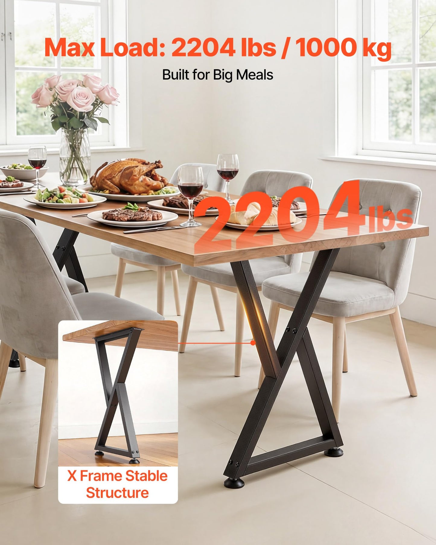 VEVOR Table Legs, 29.1" H x 18.6" W Steel Furniture Legs, Modular Design, Easy Assembly, 2204 lbs Max Load Heavy Duty, Z Shape for Home Office Desk DIY, Coffee Dinner Tables, Workbench,2 PCS, Black
