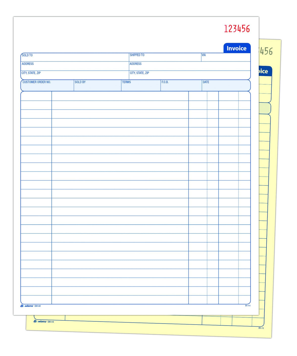 Adams Invoice Book, 8-3/8 x 10-11/16 Inches, 2-Part, Carbonless, White/Canary, 50 Sets per Book (D8140)