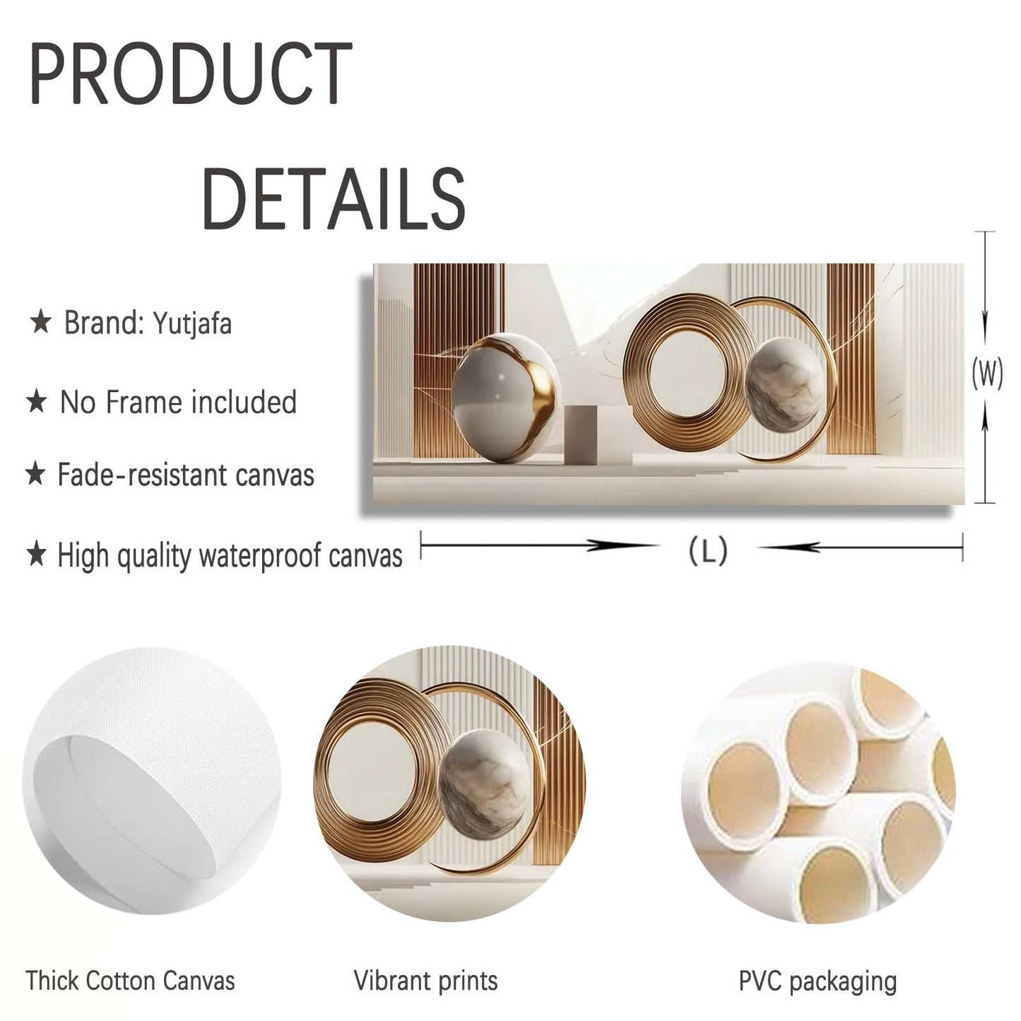 Yutjafa Extra Large Geometric Wall Art Modern Abstract Neutral Line Decor painting Pictures Nordic Gold White 2D Posters Canvas Prints for Bedroom Office Hallway Hotel Home Decoration No Frames