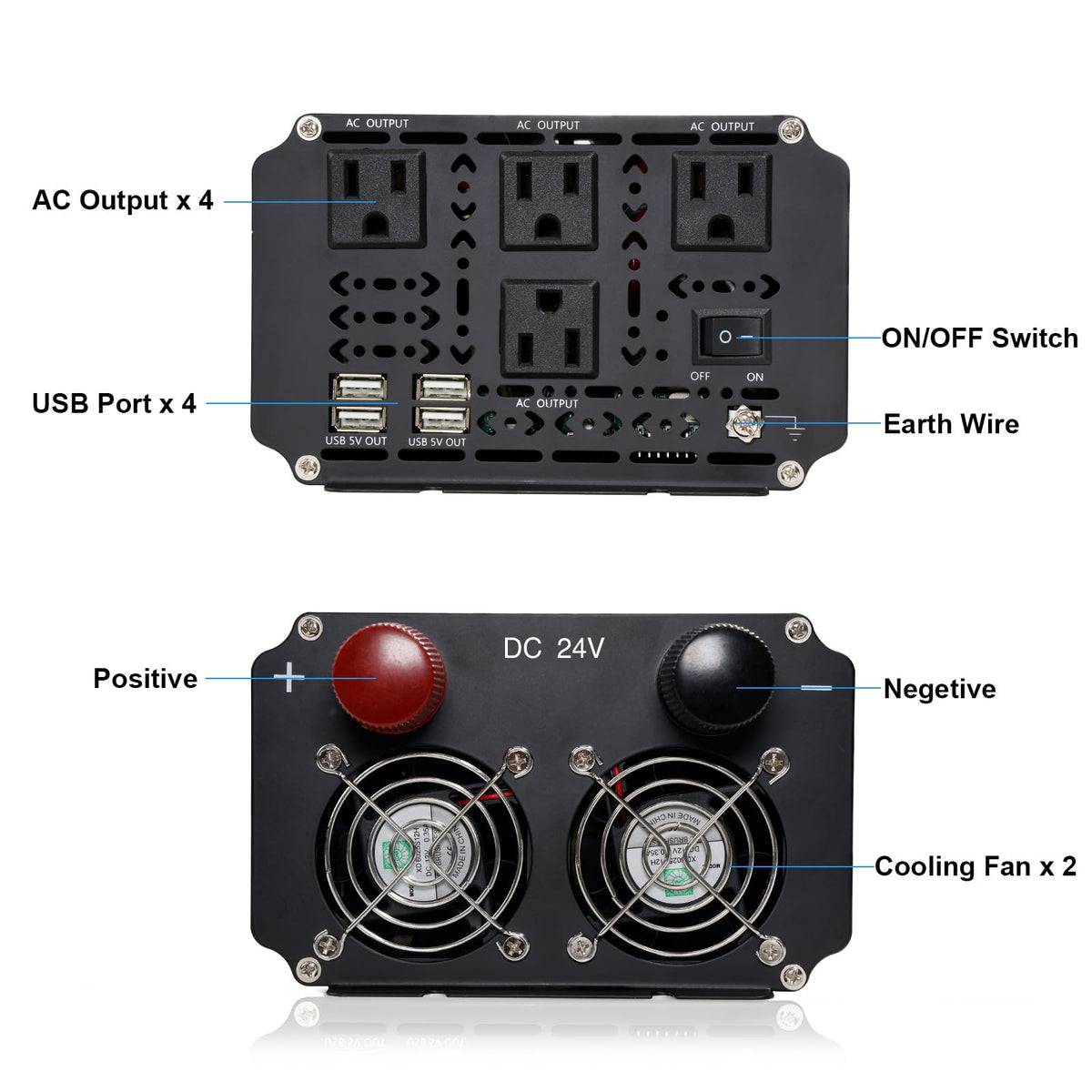Cantonape 3000W Power Inverter 24V to 110V/120V DC to AC with LCD Display, Remote Controller and 4 x AC Outlets Car Adapter for Car Truck Boat RV Off Grid Solar System