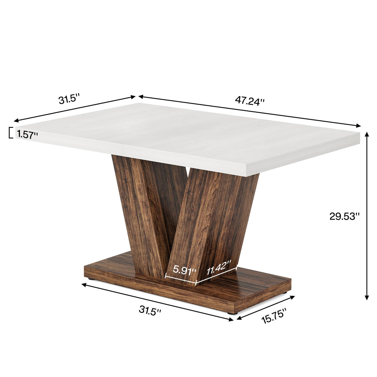 Tribesigns 47-Inch Dining Table for 4, White Kitchen Dinner Table with Heavy Duty Pedestal, Farmhouse Wooden Eating Table for Home, Dining Room, Small Space, White & Brown