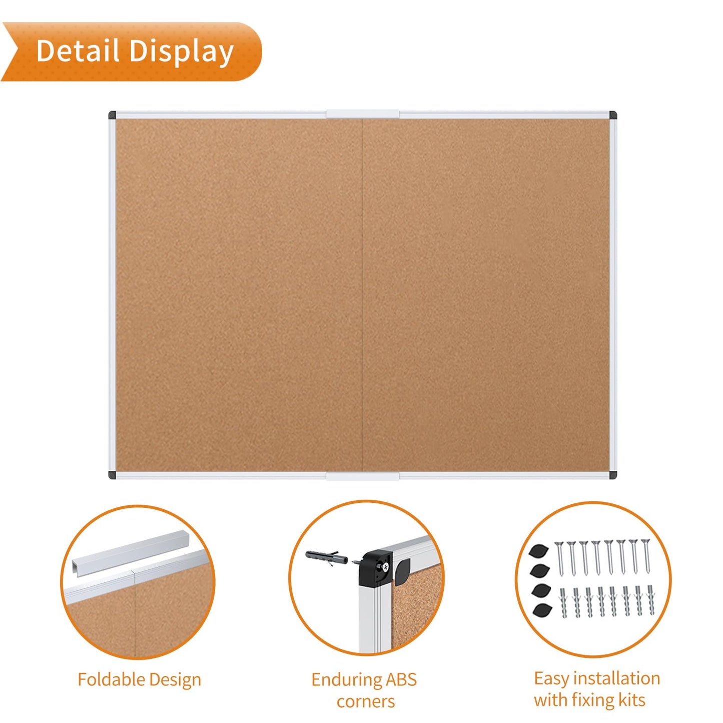 VIZ-PRO Cork Bulletin Board/Foldable Noticeboard, 36 X 24 Inches, Silver Aluminium Frame