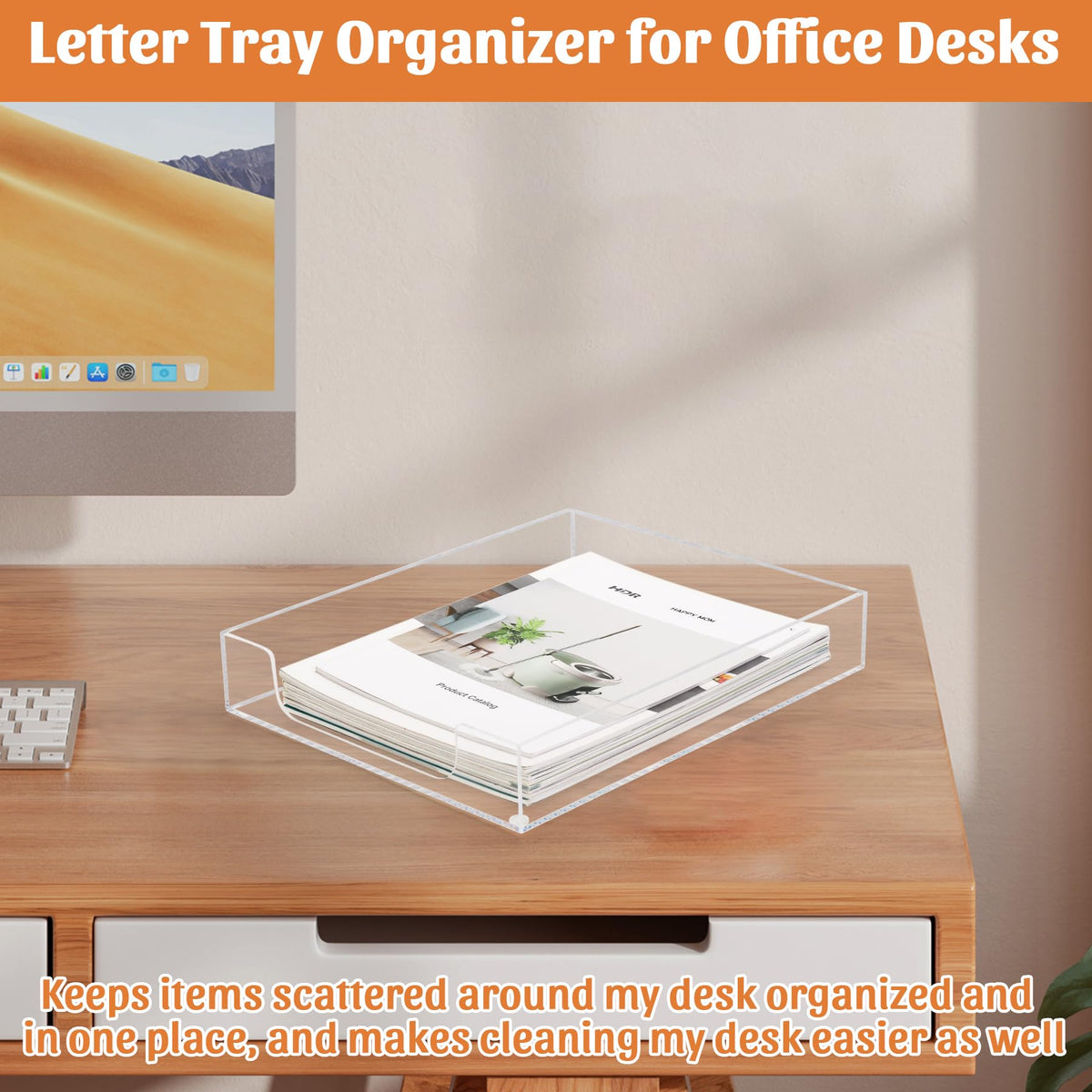 AZFUNN Letter-Size Tray Desk Letter Tray Paper Tray, Sturdy Heavy-Duty Plastic Printer Paper Tray, Single-Tier Stackable File Storage Organizer for Office Home (Clear)
