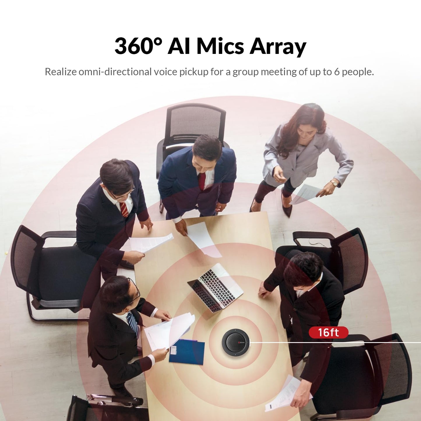 Conference Speakerphone, Daisy Chain up to 9 Speakerphones for 50 People, USB & Bluetooth Speaker with 4 Mics AI Noise Cancellation 360° Voice Pickup for Zoom,Teams,Conference Call Large Meeting Room