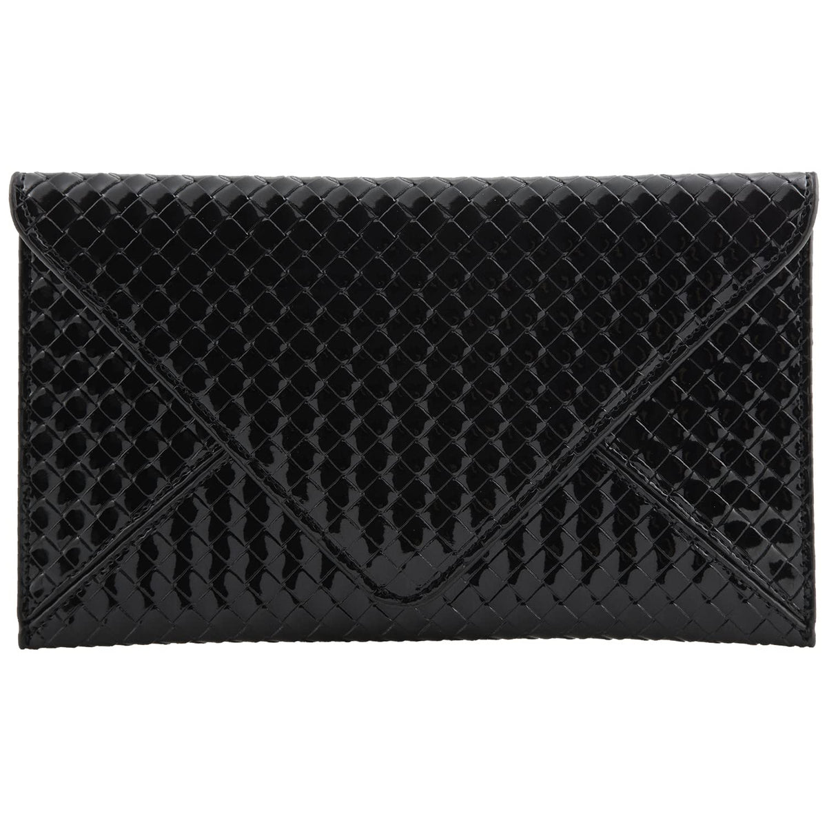 JNB Glossy Envelope Clutch Purse for Women, Faux Patent Leather Evening Bag with Detachable Chain Strap, Magnetic Snap Closure, Zipper Pocket, Black with Gold Hardware