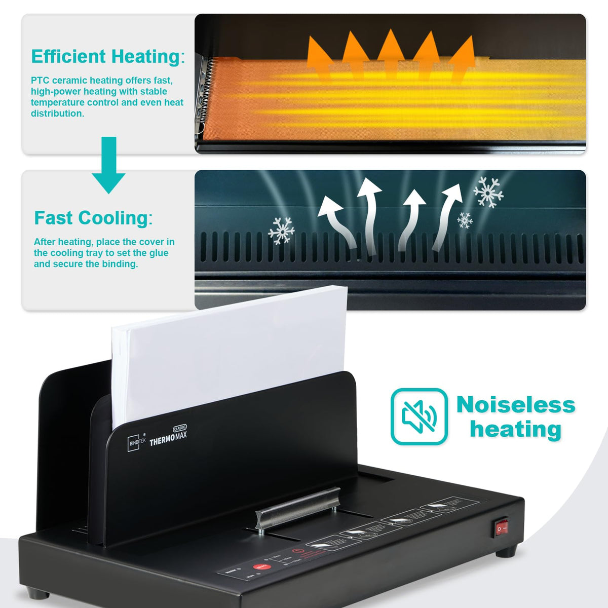 Binditek Thermal Binding Machine, 500-Sheet Capacity, 110V Heating, for A4/A5/Letter Documents, Universal Thermal Binding Machine, No Assembly Required