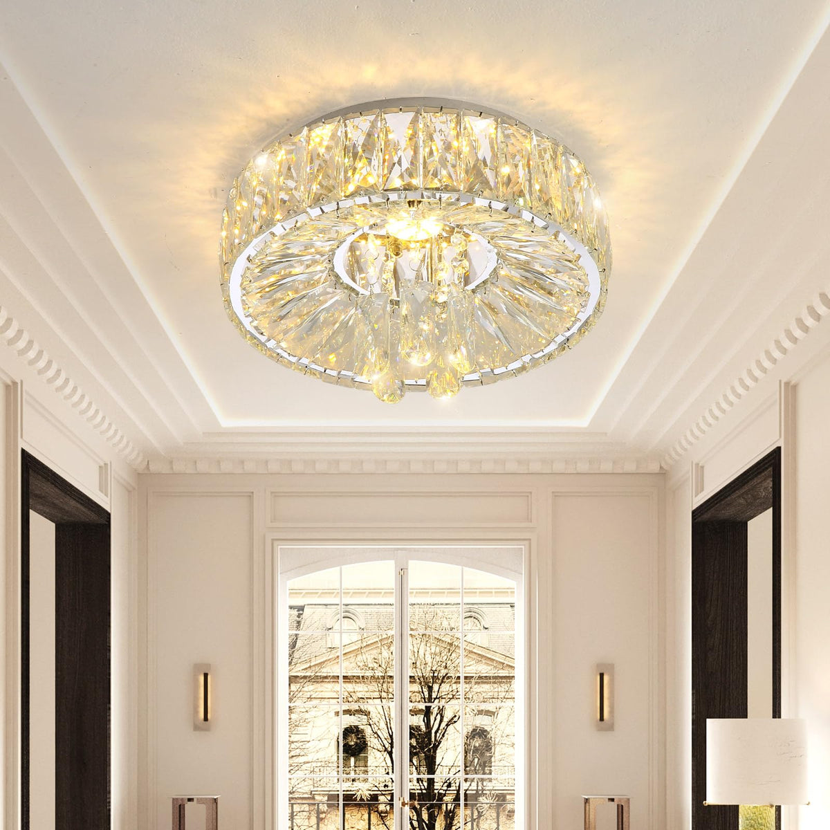 dolria Mini Chandelier Modern Crystal Chandeliers for Hallway Light Fixture LED Flush Mount Ceiling Light Dimmable Lamp for Dining Room Living Room Bedroom