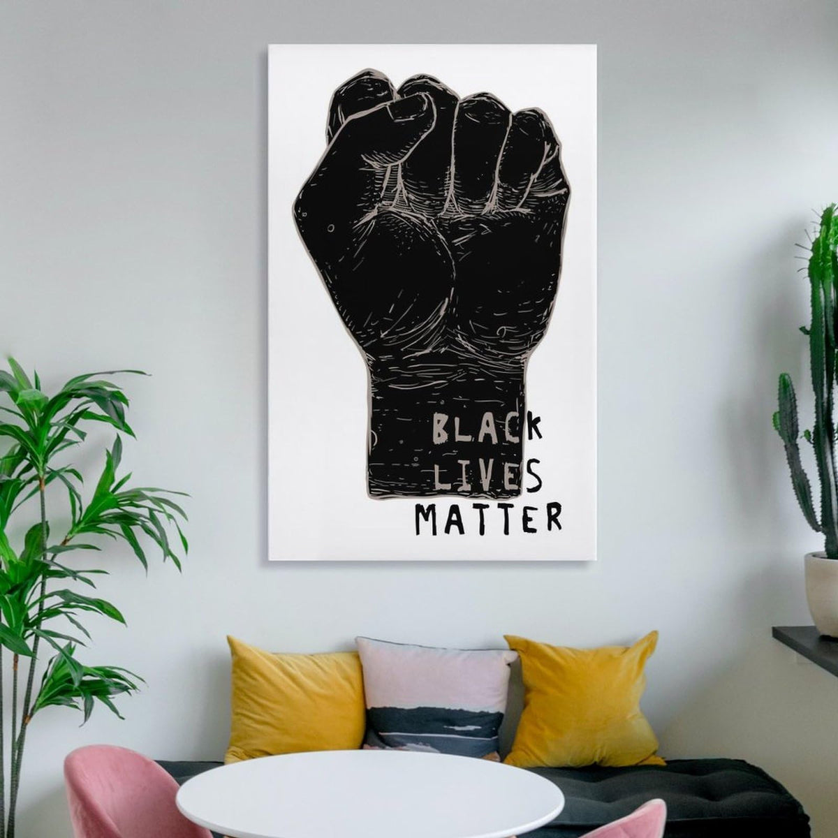Black Lives Matter Raised Fist Canvas Printing Wall Art Prints Posters Inspirational Protest Minimalist Scandinavian Black And White Wall Decor for Living Room Bedroom Office Dorm 12x18inch(30x45cm)