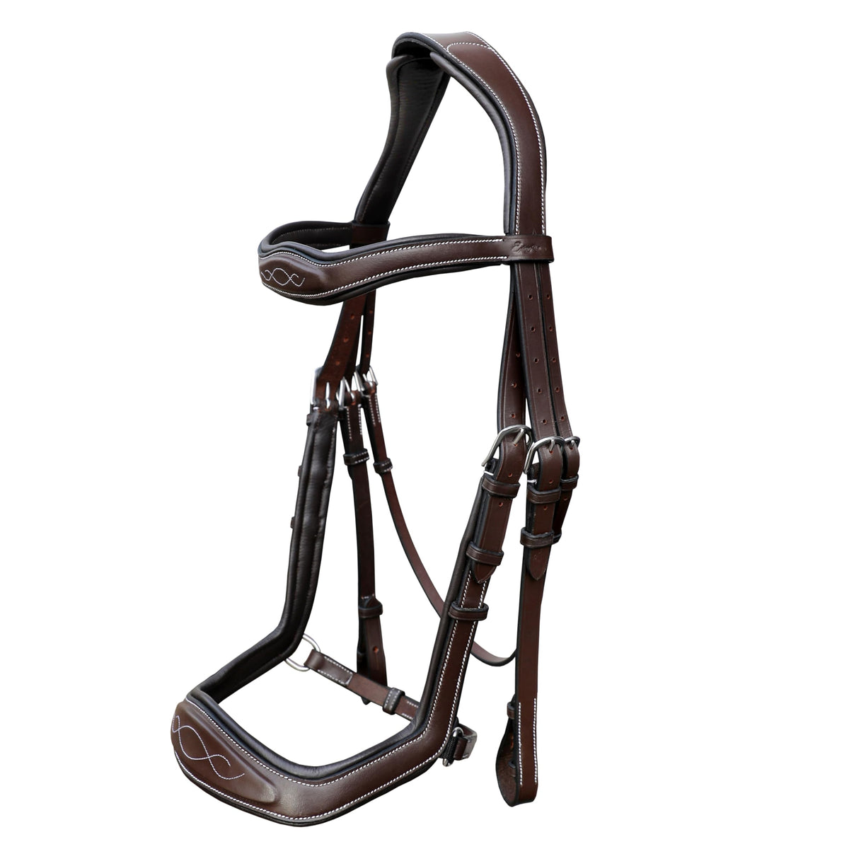 ExionPro Exion Anti-Pressure Anatomic English Jumping Leather Horse Padded Bridle with Reins- Havana Brown, Full Size
