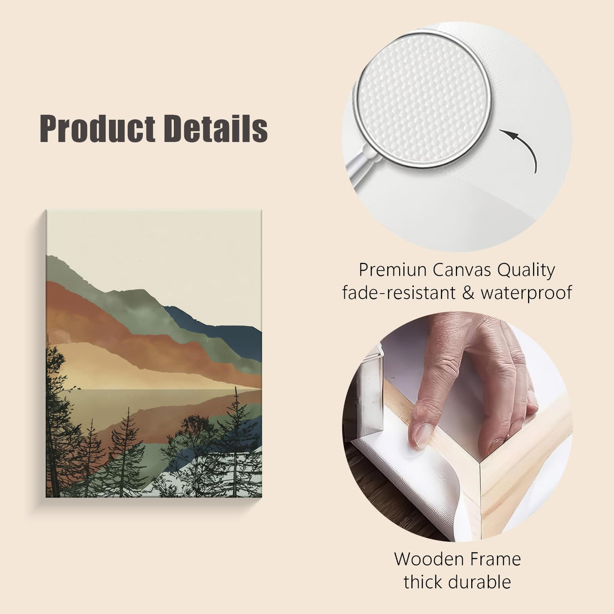 Framed Boho Mountain Landscape Wall Art Set of 3-Canvas Prints, with Sunset and Lake Pictures posters Modern Minimalist painting Living Room, Bedroom, Office Ready to Hang 16x24Inch