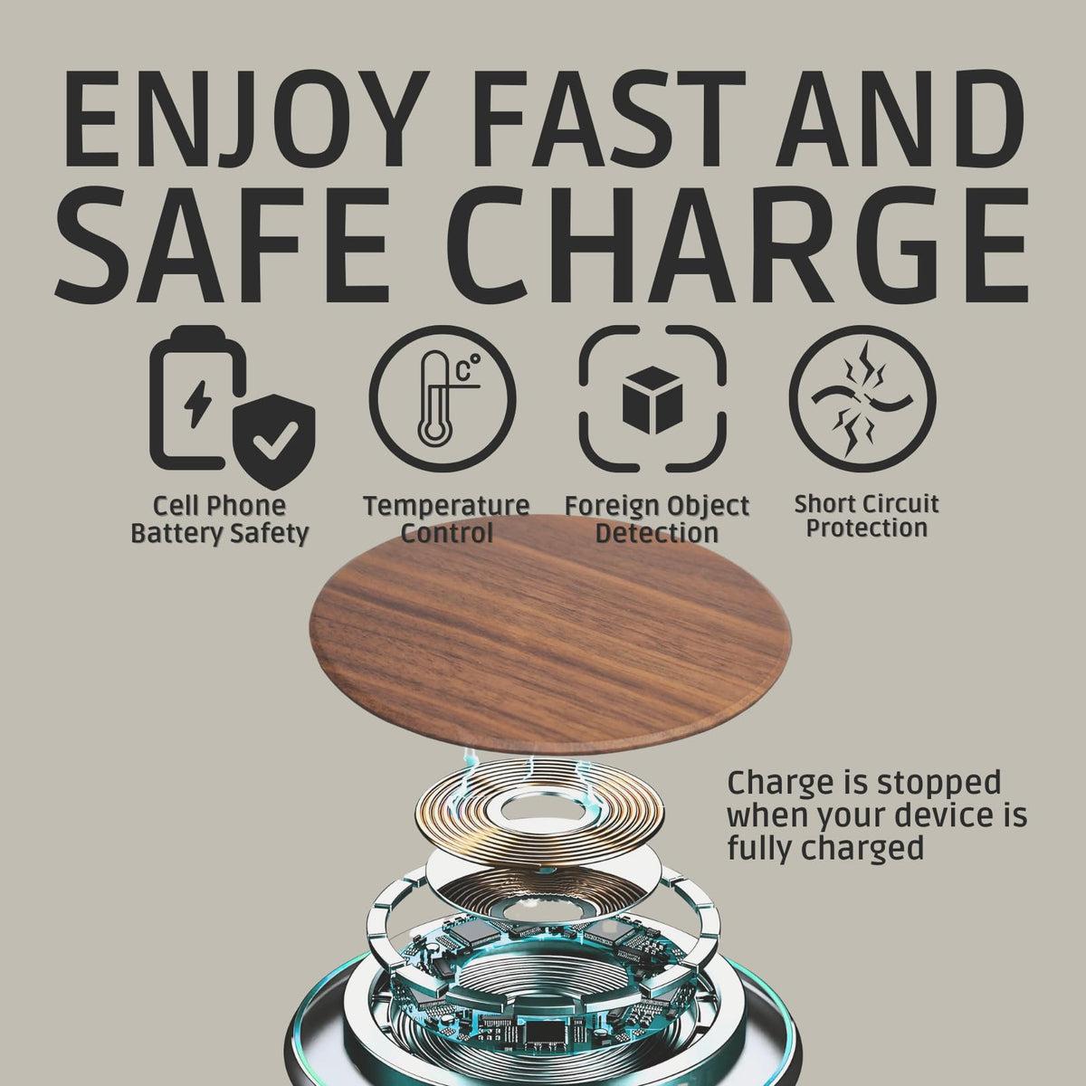 GARCIX 15W Wooden Wireless Charger | Stylish Design Qi Wireless Charger Station | USB Type C Cable | Compatible for iPhone 15 14 13 Pro MAX X Plus, Samsung Galaxy Ultra, Airpods