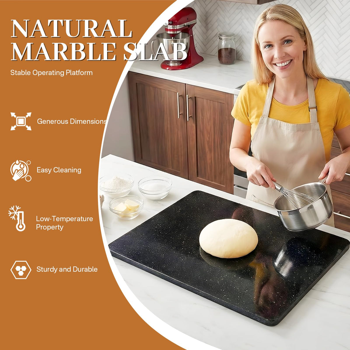 DACHUN Natural Granite Cutting Board For Kitchen,With Non-Slip Feet,For Cake Dough,Large Marble Stone Pastry Slab 16x20 Inch, Black