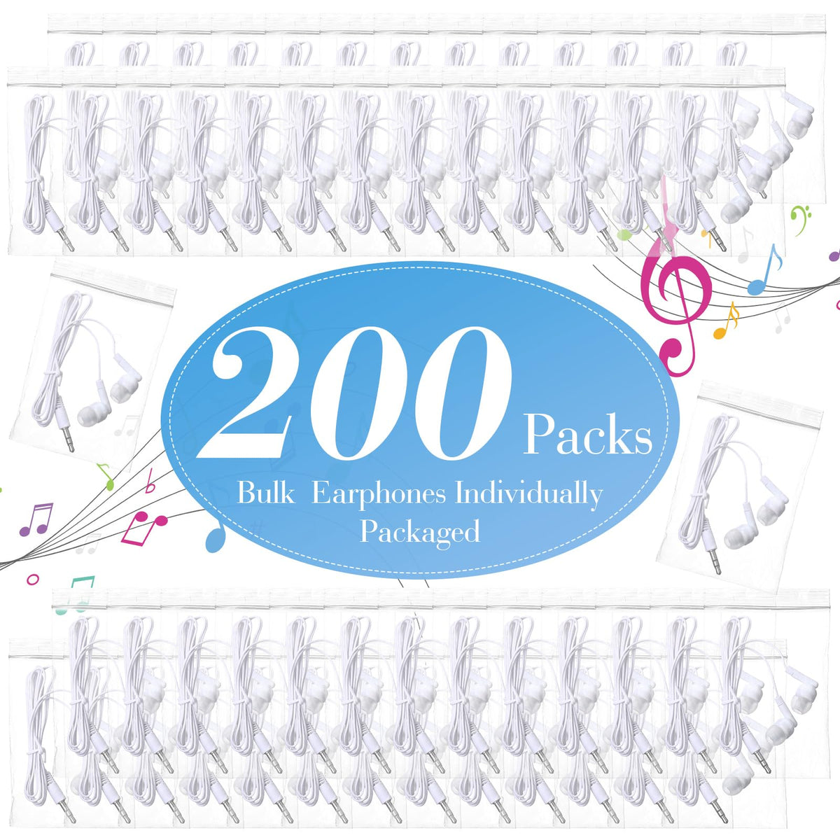Kanayu 100 Pack Wired Earbuds Bulk for Classroom Ear Headphones Wired Basic Student Earbuds No Microphone with 3.5MM Jack for Class Laptop School Library, Individually Bagged (White)