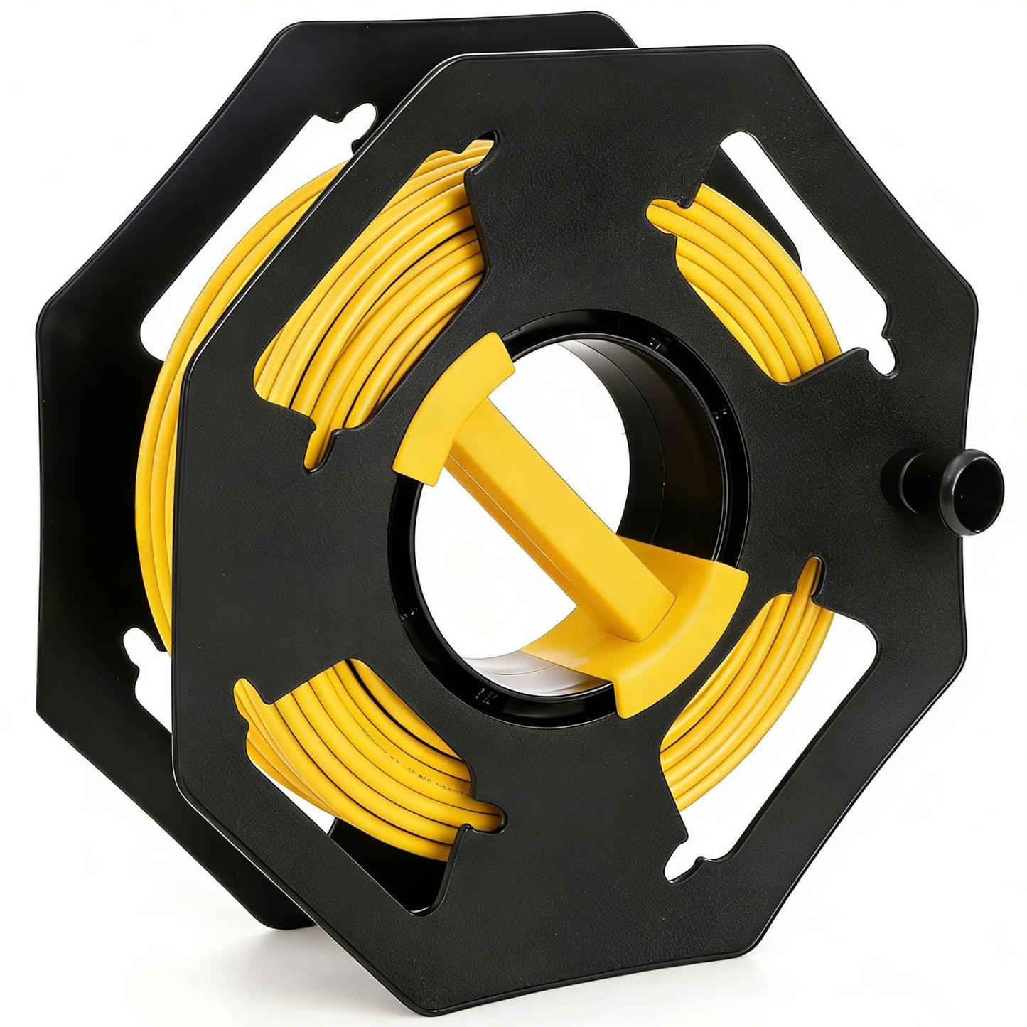 Hacaroa Cord Storage Reel with Center Spin Handle, Plastic Extension Cord Winder Manual Cable Holder Organizer Tangle-free for RVs, Network Cables, Pet Leashes, Black
