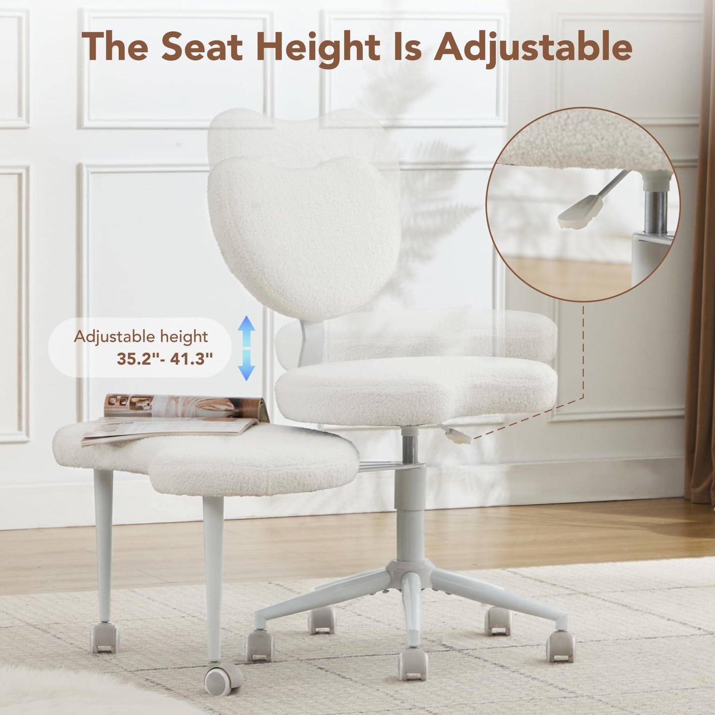 Ergonomic Cross Legged Chair with Wheels,360° Swivel Meditation Chair,ADHD Chair, Criss Cross Desk Chair with Lumbar Support and Adjustable Stool, Flexible Design for Fidgety Sitters, Ivory