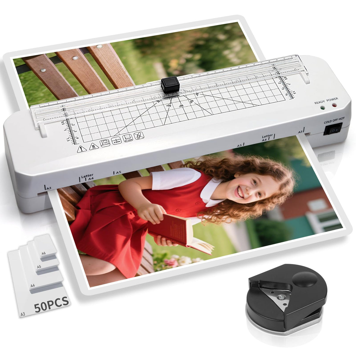 Laminator, A3 Laminator Machine with Built-in Trimmer, 70 Seconds Quick Warm-Up, Cold and Thermal Laminating with 50 Sheets, NTC Technology for Home Office School