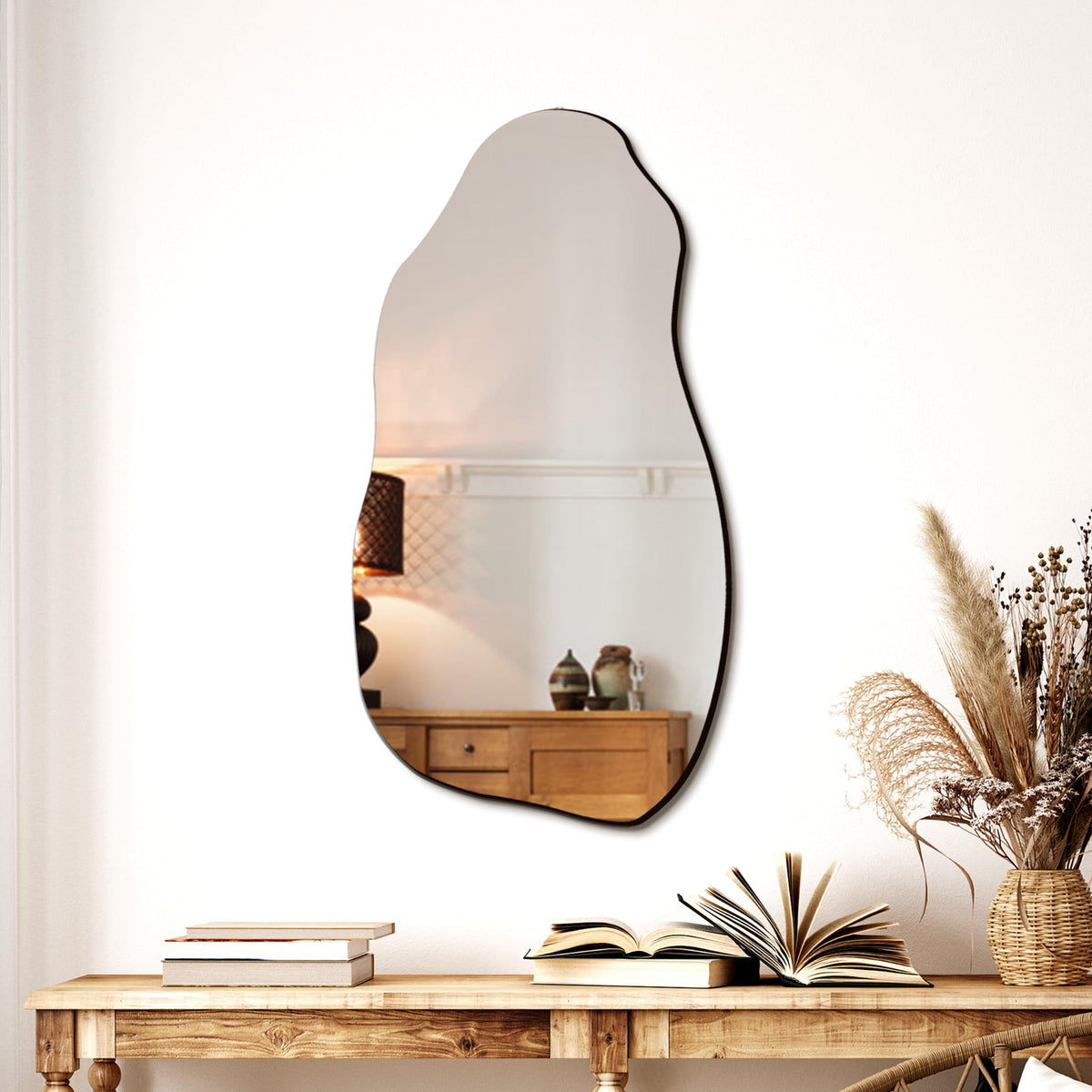 TRAHOME 32'' x 18'' Irregular Asymmetrical Wall Mirror for Living Room Bathroom Entryway, Modern Decorative Mirror Hanging