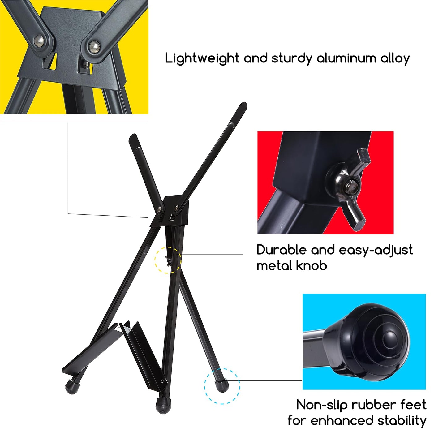 MEEDEN 4pcs Tabletop Easels, Metal Stand for Painting & Display, Aluminum Desktop Art Easel, Foldable Portable Tripod Stand for Canvas, Paintings, Photos, Books, Signs