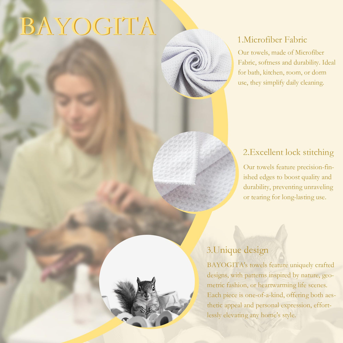 BAYOGITA Funny Squirrel Decor Bathroom Hand Towels Gifts, Gifts for Squirrel Lovers, Cute Animal Decorative Hand Towels for Kids Bathroom Washroom Restroom, 16x24 Inch Set of 2