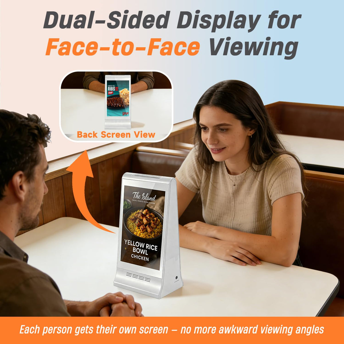Digital Signage Display for Tabletop ,Interactive Digital Signage with Double 8 inch LCD Touch Screen and WIFI Connected,Rechargeable 23200mAh Battery,Portable Advertising Kiosk for Restaurants,Bar, Hotel ,Cafe (White)