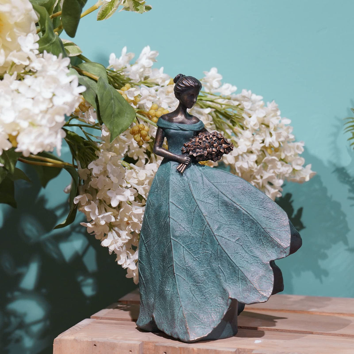 Guichifun Fairy Statue Collection Home Decoration - Leaf Angel Girls Resin Modern Table Decor for Living Room Office Sculpture Decor for Women Indoor Rustic Figurines Gift 5 x 3 x 7.5 Inch