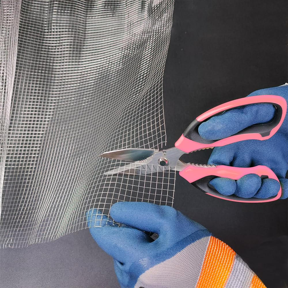 FTECYBO Heavy Duty 8'' Multipurpose Scissors with Protective Cover, Stainless Steel Serrated Blades, Easy Cutting Cardboard, Leather, Fabric, Wires (PINK)