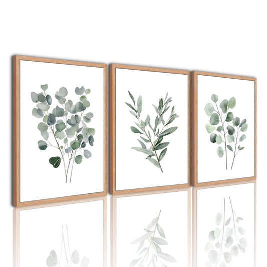 ARTZIO Thick Vintage Framed Wall Art Decor Set of 3 for Living Room,Boho Canvas Prints Paintings Artwork Framed Botanical Eucalyptus Leaves for Living Room, Bedroom & Office Decor(12"x16")