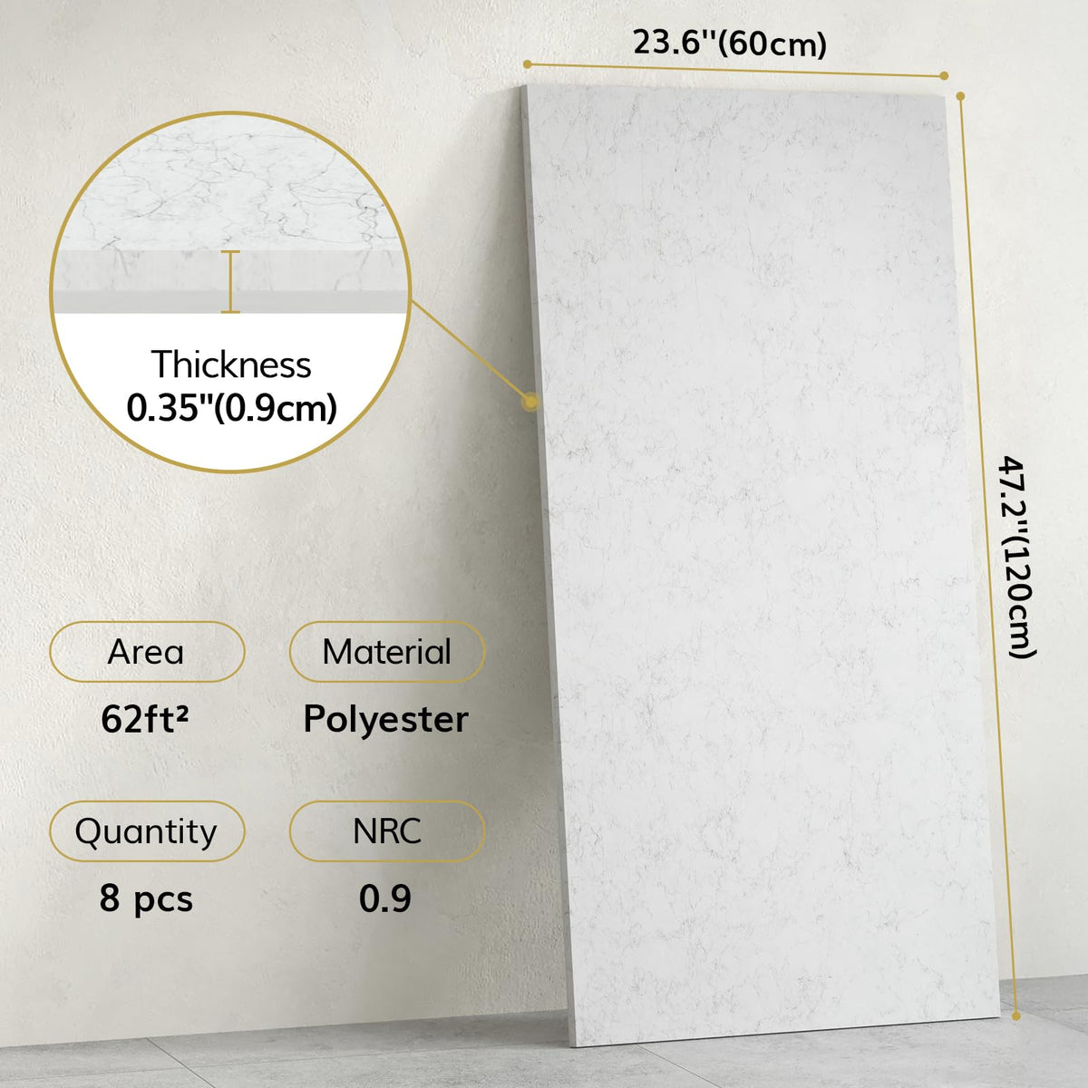 TONOR 8PCS Acoustic Panels, 47.2″ x 23.6″ x 0.35″, Full Self-Adhesive Soundproof Wall Panels, Sound Absorbing Panels for Noise and Echo Reduction, Acoustic Treatment for Studio, Home, Office, Grey