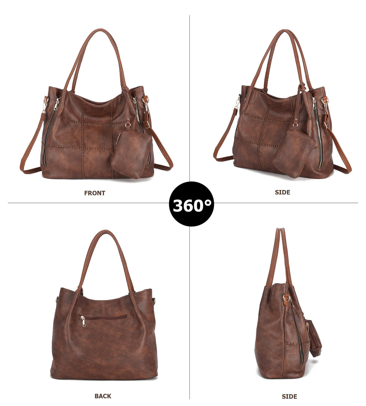 myfriday 2pcs Soft Faux Leather Tote Bag for Women Set, Slouchy Shoulder Handbag Vintage Top Handle Purse with Coin Purse (Grey)