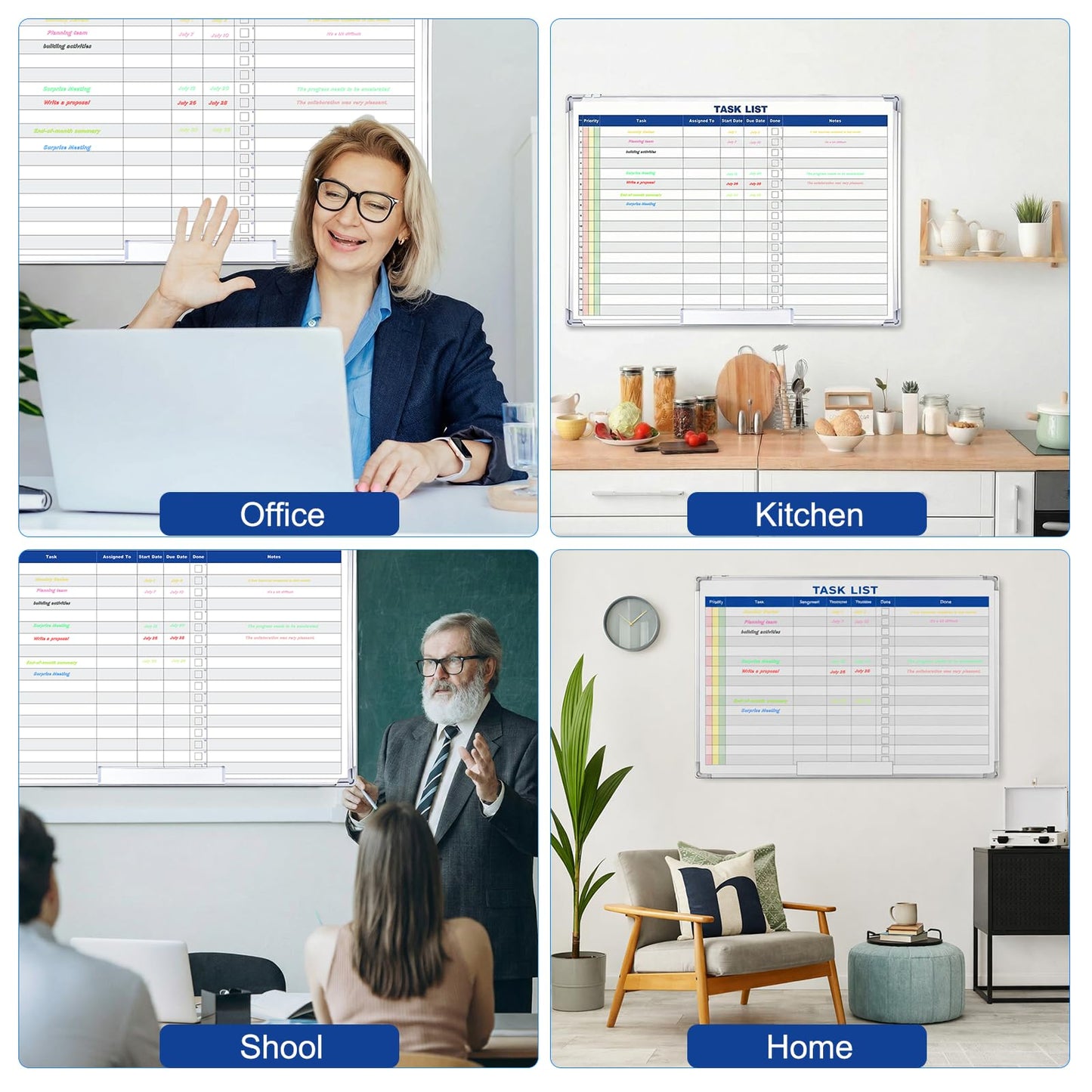 Lincia Large Dry Erase Task List 36 x 24 Inch Erasable Task Planner White Board for Wall Big Whiteboard Employee Assignment Tracker for Office Managing and Tracking Tasks to Increase Productivity