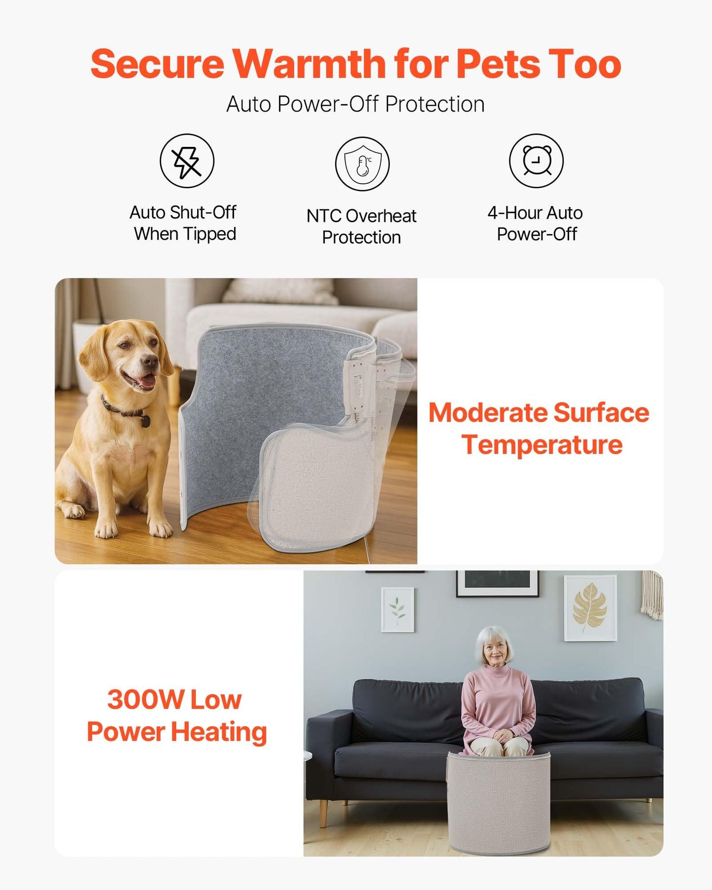 VEVOR Under Desk Space Heater,Rollable Foot Warmer Portable for Home&Office,Timer & Secure,Quiet for Legs,Ankles,Touch&Remote Control Personal Electric Round Surround Warming Pad,Over-Heat Protection