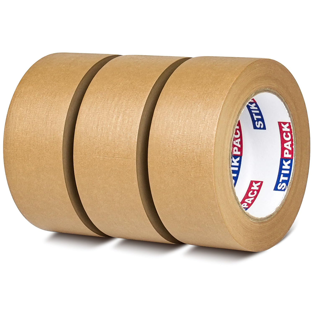 STIKPACK 3 Rolls, Kraft Paper Tape, Heavy Duty,50mm x 50m, Self-Adhesive and Easy to Tear,Eco-Friendly and Biodegradable, Writable,Uncoated, No Noise Paper Packaging Tape for Masking, Sealing,Packing