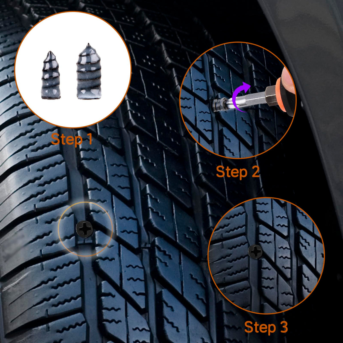 CalamariKey 100PCS tire Screw Plug Repair kit – No Tire Removal Needed, tire sidewall Repair kit, Patch Plug Tools & Portable Storage Bag – Quick Flat Tire Fix for Car, Truck, Motorcycle & SUV