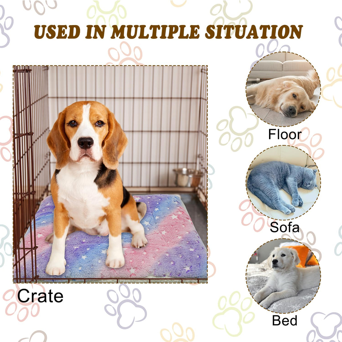 SM4BED Cat Dog Bed Mat & Blanket, Reversible Pets Crate Pad Bed Mat and Ultra Soft Warm Fleece Calming Blanket for Small Puppy Kitty, Washable