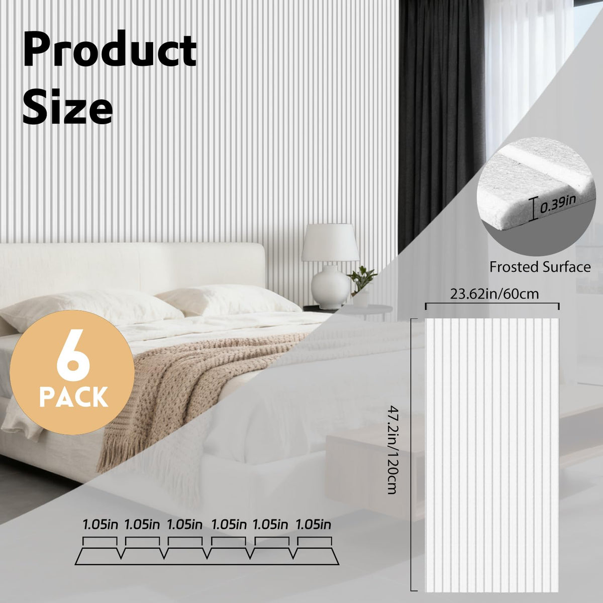 RITOLLO 6 Pack Acoustic Wall Panels, 47.2X23.6X0.4 inch Decorative Self-Adhesive Soundproof Panels, Sound Dampening Panels for Home Studio Office, White(White,6)