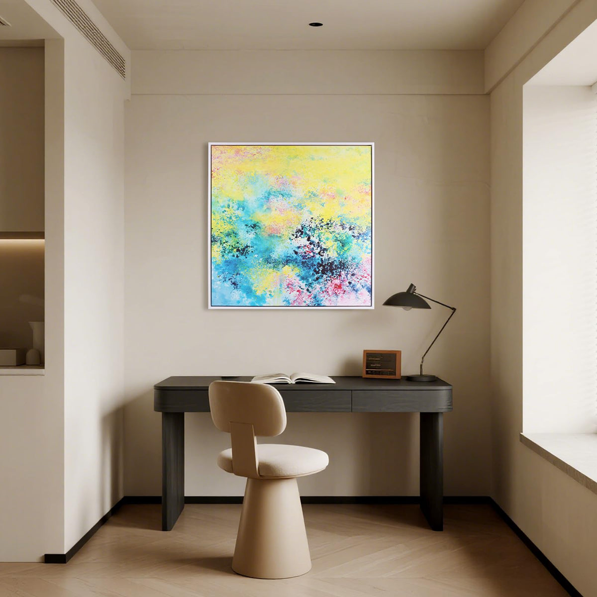 24x24 Inch Framed Wall Art Set of 2, Yellow Flower Panda Abstract Modern Canvas Wall Decor - Boho Color Fusion Living Room Bedroom Office Art, Hidden Panda Discovery