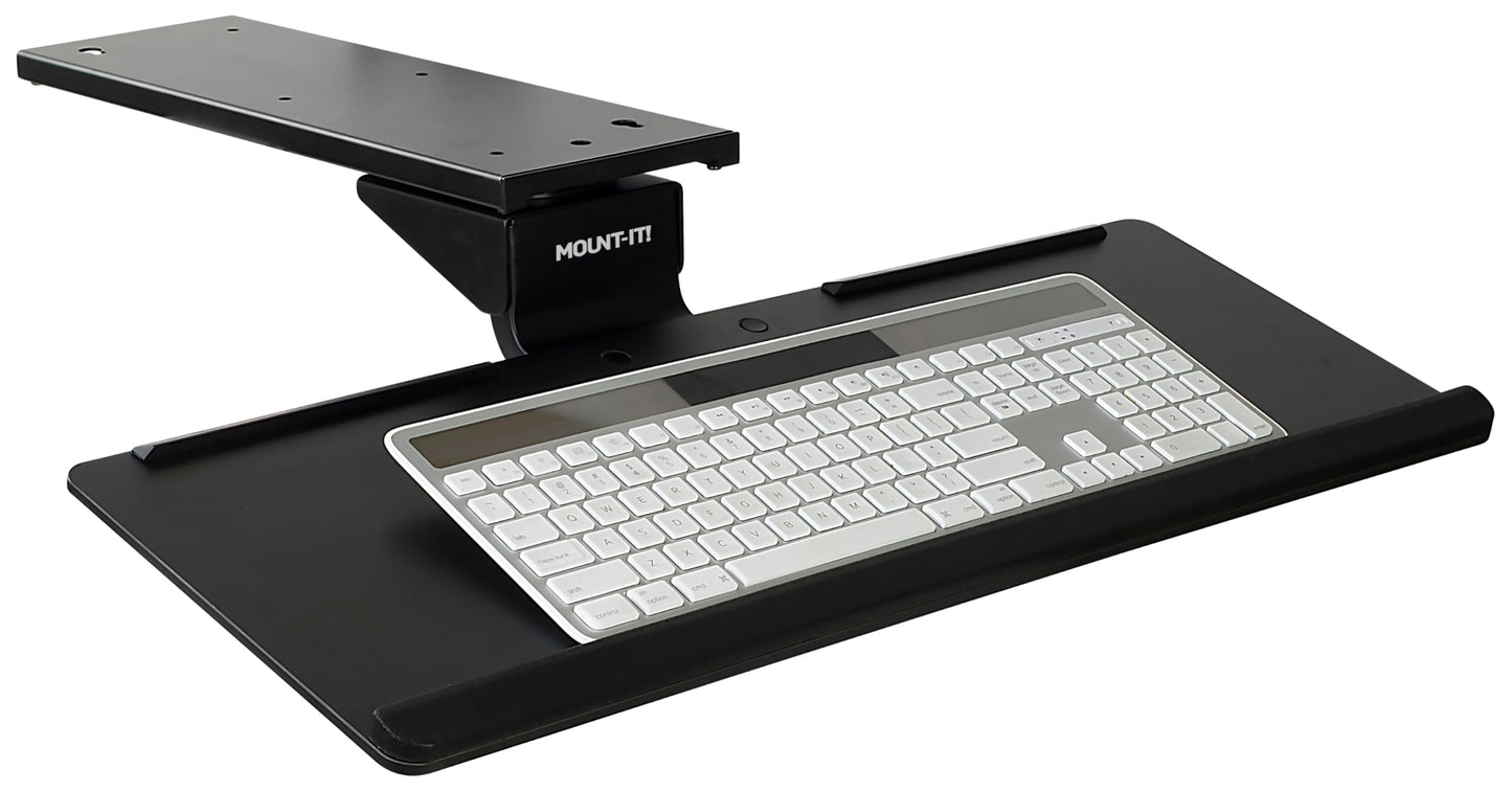 Mount-It! Under Desk Keyboard Tray, Adjustable Slide-Out Keyboard & Mouse Platform, 26.38" W × 10" D, Ergonomic Wrist Rest, Height Tilt & Swivel, Heavy-Duty Bolt-On Keyboard Drawer for Home Office