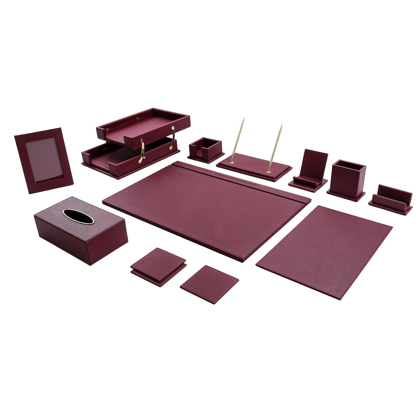 RitPin Desk Set,15-Piece Leather Desk Organizer Set, Executive Office Accessories with Desk Pad & Blotter, 2-Tier Tray, Pen Holder & More, Professional Office Desk Decor & Gift Set (Burgundy)