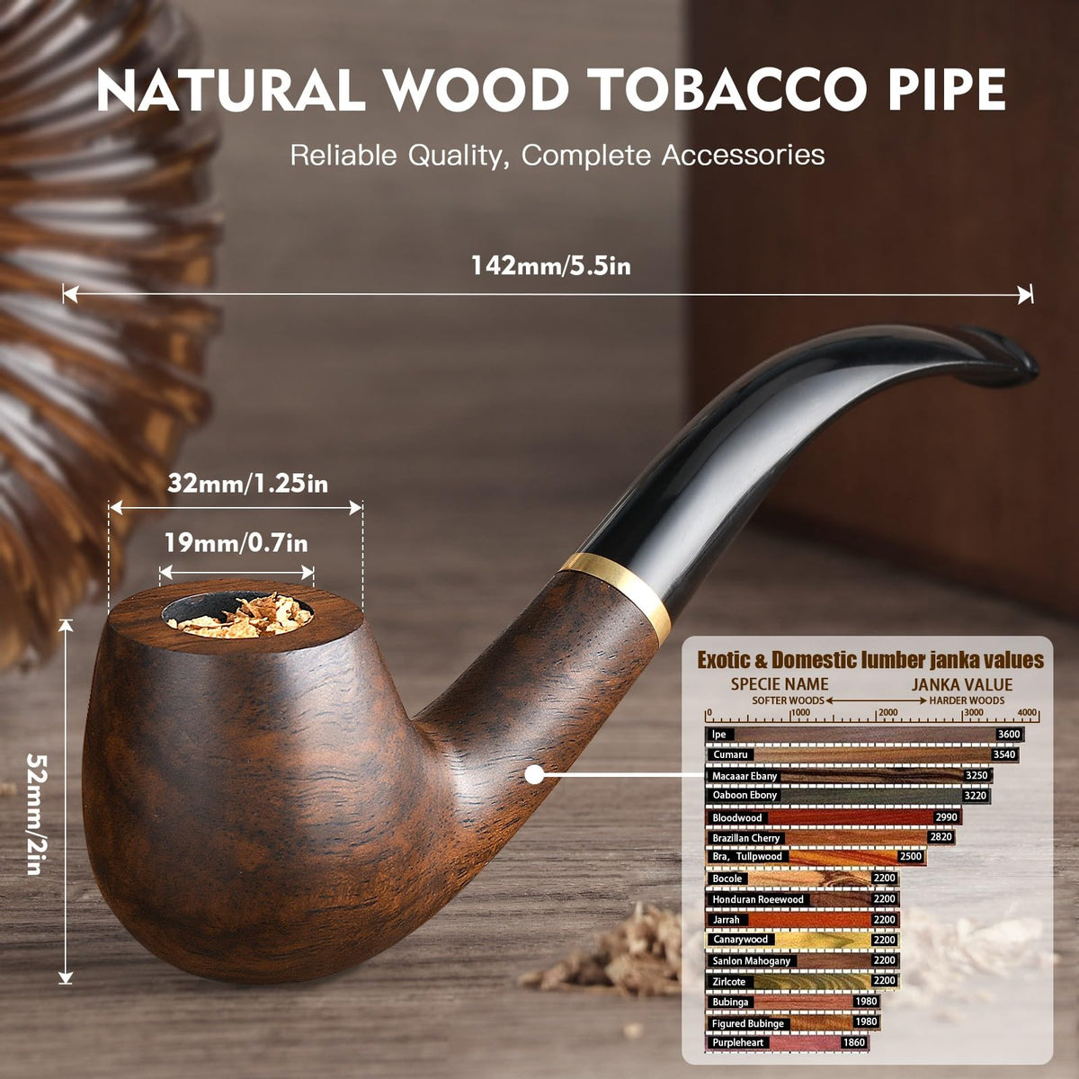 Scotte Handmade Pipe Set, Leather Pipe Pouch, Wood Pipe and Accessories (Scraper/Stand/Filter Element/Filter Ball/Small Bag/Box) (brown)
