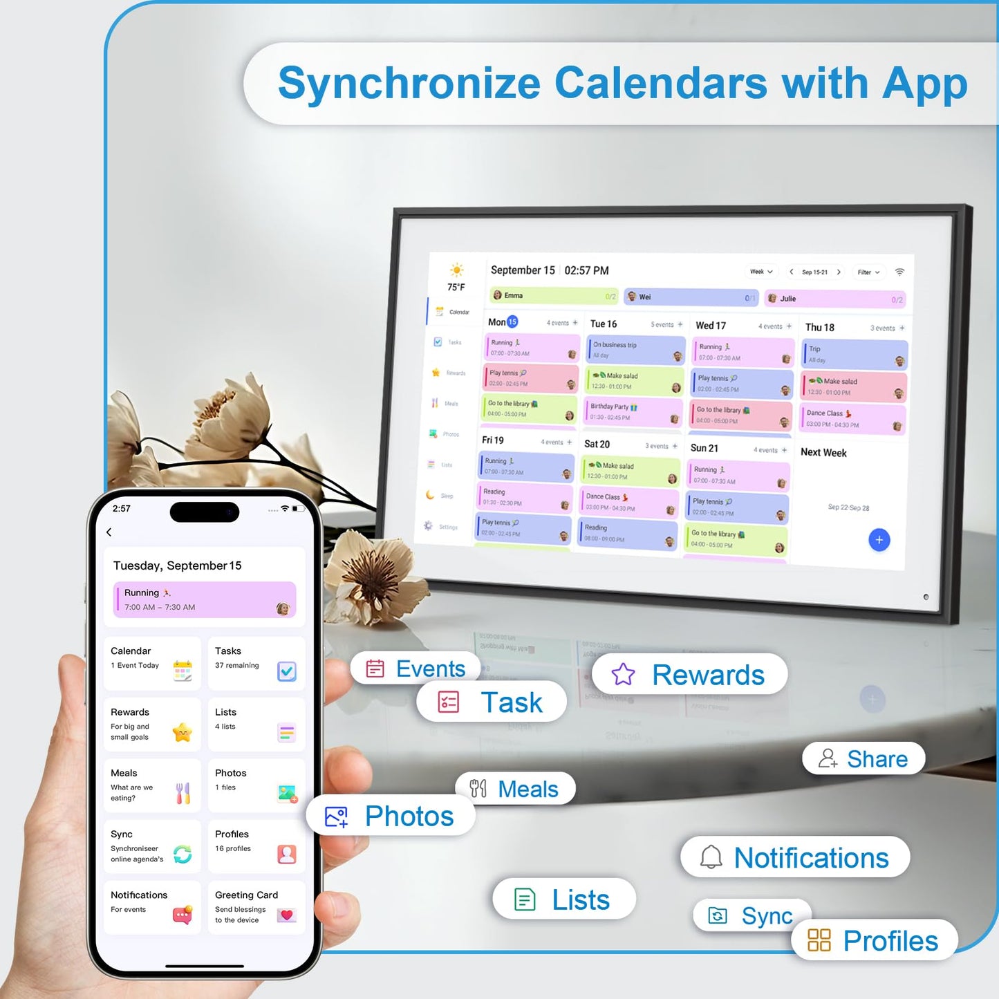 BQQJDD 15.6 Inch Digital Calendar&Chore Chart, 1920 * 1080P Full HD Touchscreen Interactive Display Smart Family Planner, Wall and Desk Mountable, Gifts for Women Men, Gifts for Mom