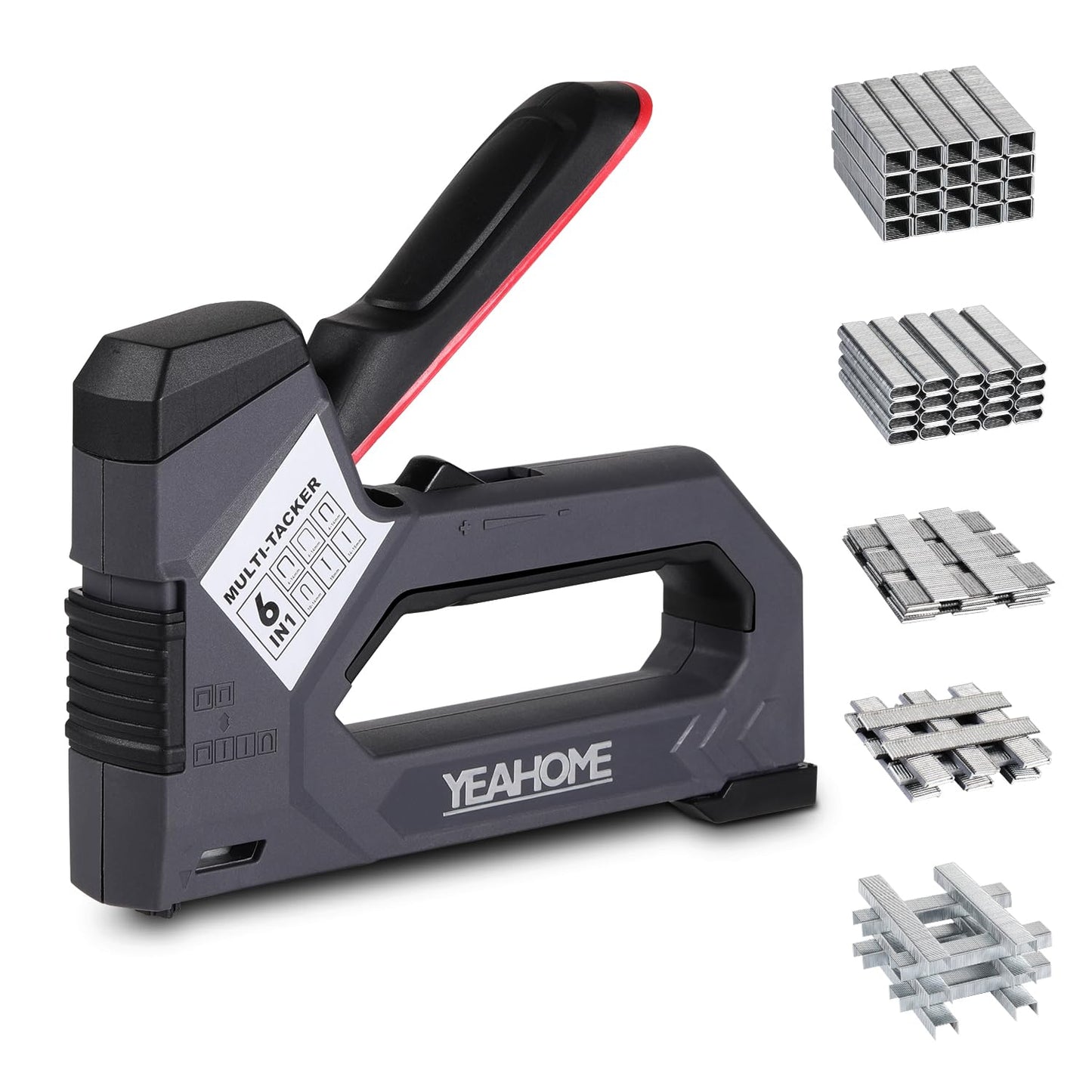 YEAHOME 6-in-1 Staple Gun Heavy Duty, Upholstery Manual Brad Nailer Power Adjustment Stapler Gun with 5000 Staples for Fixing Material, Wood, Crafts, Carpentry, Decoration DIY
