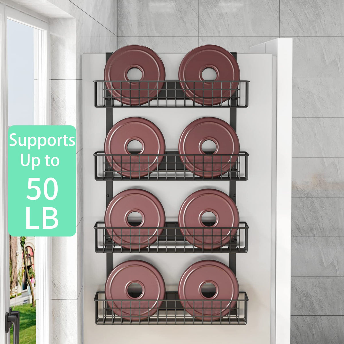 4 Tier Magnetic Spice Rack | Strongly Magnetic Spice Shelf with Utility Hooks | Refrigerator Spice Storage | Kitchen Storage Rack for Placing Seasoning Bottles, Plastic Wraps or Garbage Bags (Black)