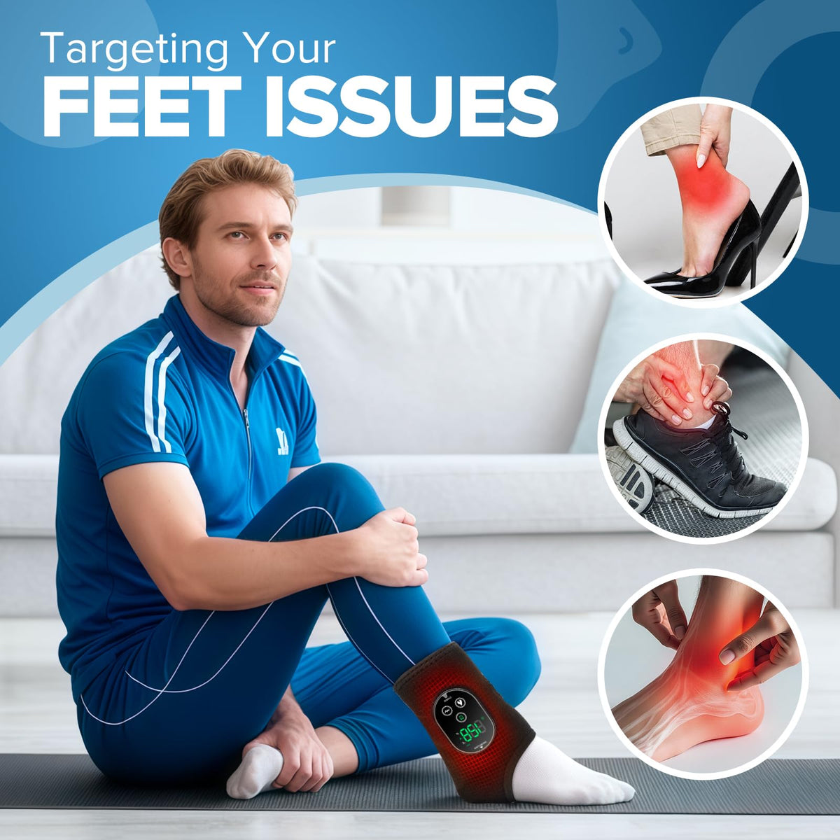 Cordless Foot and Ankle Massager for Pain Relief, FSA Eligible HSA,Rechargeable Foot Massager for Neuropathy Ankle Heating Pad Wrap with Massage for Circulation, 6Heat &3Vibration Levels&Timer (Black)