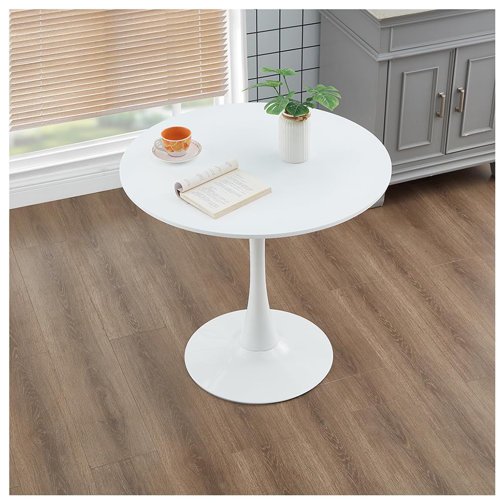 HYYTEIBL 27.3" Tulip Dining Table, White, Perfect for 2-4 People, Mid-Century Modern Style, Round MDF Top with Sturdy Base for Dining Room, Living Room, Cafe