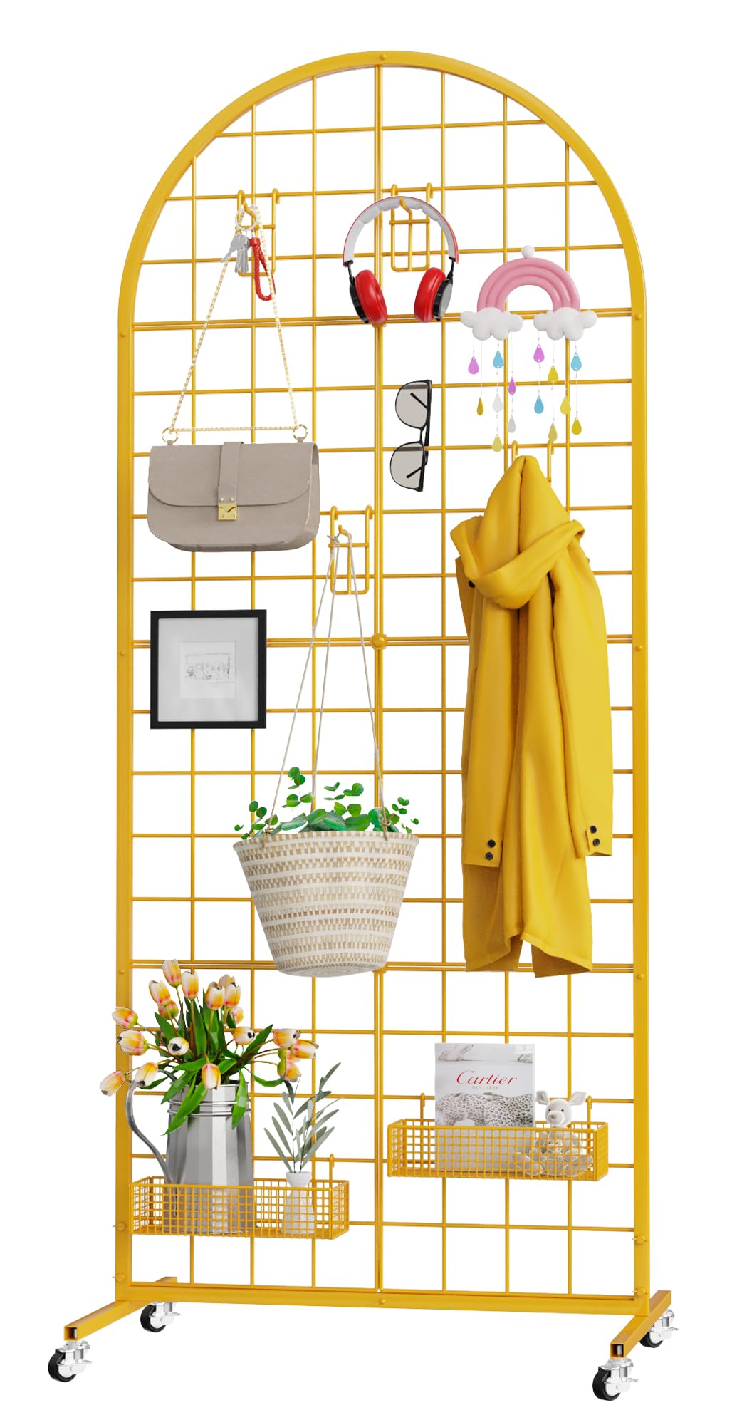 VGMiu Grid Wall Panel 1PCS Display Stand 2' x 5.2' FT Gold Grid Wall Panels Movable Retail Display Racks Floorstanding Gridwall Heavy Duty with Wheel for Art Craft Photo Displays Fair Trade Show