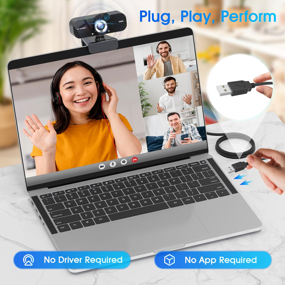 TRAUSI Webcam 1080P with Built-in Mic, Wide Angle & Privacy Cover for PC/Laptop, Plug & Play USB HD Computer Web Camera with Light Correction for Meetings, Streaming and Video Calling